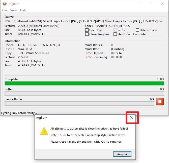 imgburn grabacion terminada